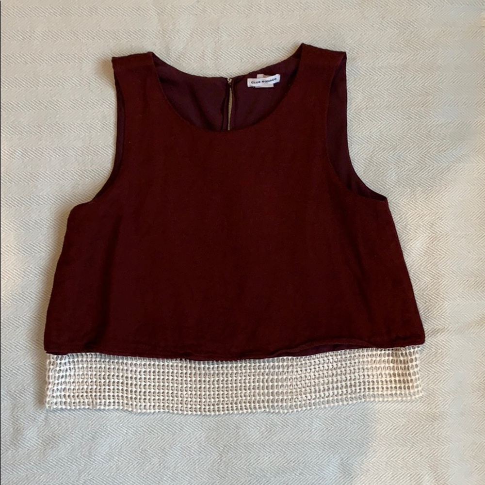 Club Monaco Burgundy Linen Crop Top